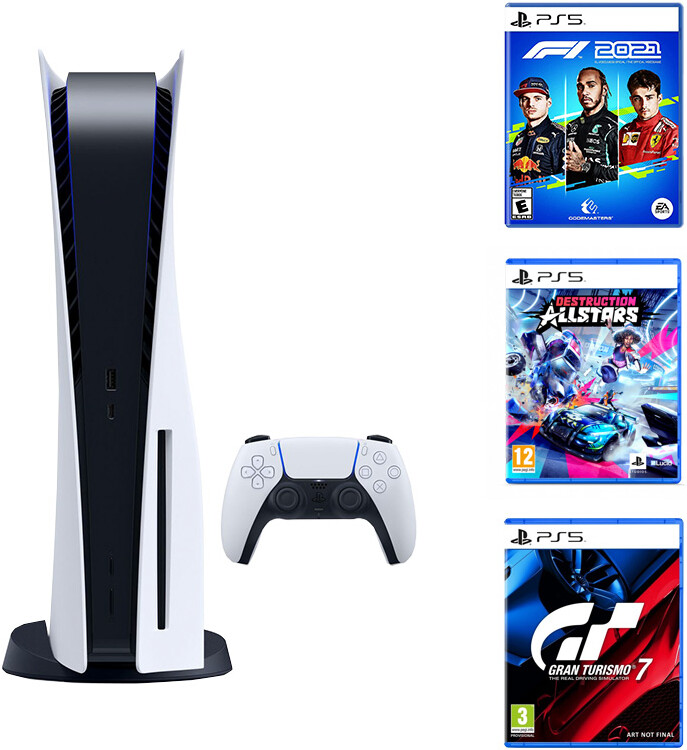 Sony PlayStation 5 (PS5) - Gran Turismo 7 + F1 2021 + Destruction AllStars Bundle